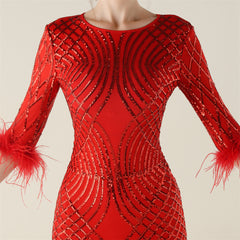 Sequined Feather Fishtail Maxi Dress