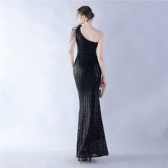 One-Shoulder Sequin Maxi Dress