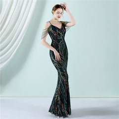 Sequin Lace Fishtail Maxi Dress