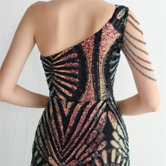 Sequined One-Shoulder Maxi Dress