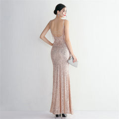 Sequin Beaded Fishtail Maxi Dress