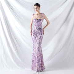 Lace-Up Sequined Maxi Dress