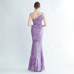 One-Shoulder Sequin Maxi Dress