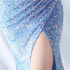 One-Shoulder Feathered Sequin Maxi Dress