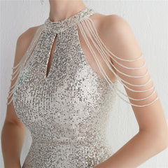 Sequined Halter Fishtail Maxi Dress