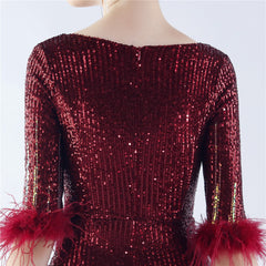 Ostrich Feather Sequin Maxi Dress