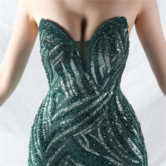 Strapless Sequined Beaded Maxi Dress