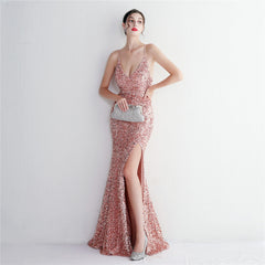 Sequined V-Neck Maxi Dress