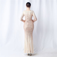 Ostrich Feather Gradient Sequin Maxi Dress
