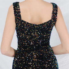 Sequined Beaded Ruched Bodycon Dress