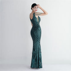 Sequined V-Neck Slim Maxi Dress