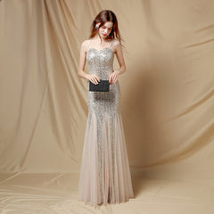 V-Neck Sequined Fishtail Maxi Dress