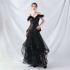 Feathered Sequin Maxi Dress