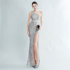 One-Shoulder Sequin Maxi Dress