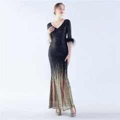Ostrich Feather Sequin Maxi Dress