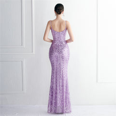 Sequined Fringed Fishtail Maxi Dress