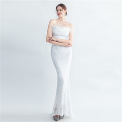Ostrich Feather Strapless Maxi Dress