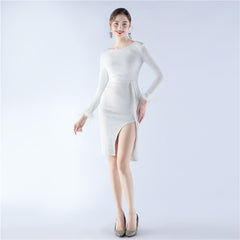 Backless Feathered Sequined Beaded Bodycon Dress