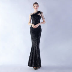 One-Shoulder Sequin Maxi Dress