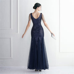 Sequin Mesh Beaded Maxi Dress