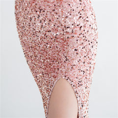 Sequin Boned Strapless Split Maxi Dress