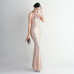 Sequined Halter Fishtail Maxi Dress