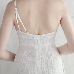 Sequin One-Shoulder Fishtail Maxi Dress