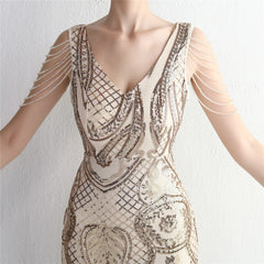 Sequined Beaded Fishtail Maxi Dress