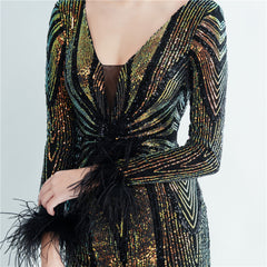 Sequin Feather Maxi Dress