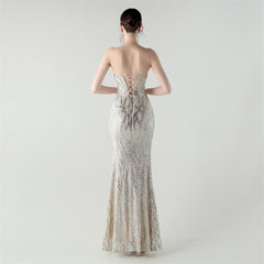 Sequined Heart-Collar Maxi Dress