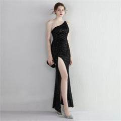 Sequin One-Shoulder Fishtail Maxi Dress