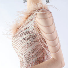 One-Shoulder Ombre Sequin Feather Dress