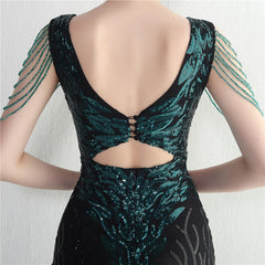 Sequined Beaded Fishtail Maxi Dress