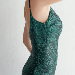 V-Neck Sequin Lace Maxi Dress