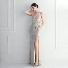 Crisscross Backless Sequined Maxi Dress