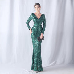 Sequined V-Neck Maxi Dress