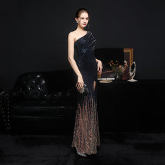 Sequined Rhinestone Evening Gown