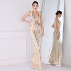 Sequined V-Neck Fishtail Maxi Dress