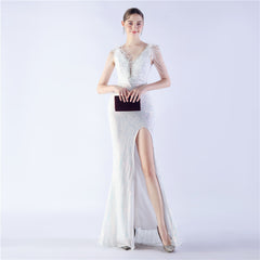 Ostrich Feather Beaded Maxi Dress