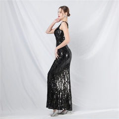 Sequined V-Neck Maxi Dress