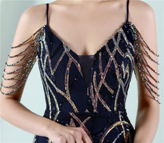 Sequin Lace Fishtail Maxi Dress