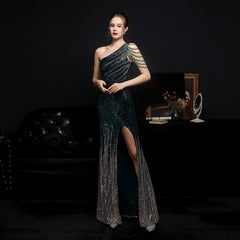 Sequined Rhinestone Evening Gown