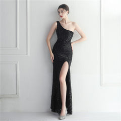 One-Shoulder Sequin Maxi Dress