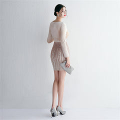 Sequined V-Neck Long-Sleeve Fishtail Dress