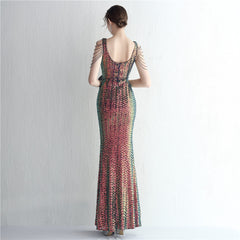 Sequined V-Neck Fishtail Maxi Dress
