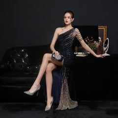 Sequined Rhinestone Evening Gown