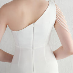 Beaded One-Shoulder Fishtail Maxi Dress