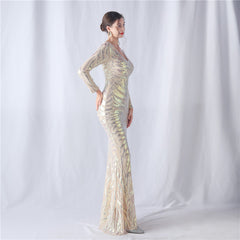 Sequined V-Neck Maxi Dress