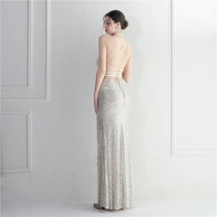 Crisscross Backless Sequined Maxi Dress