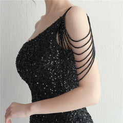 One-Shoulder Sequined Split Maxi Dress